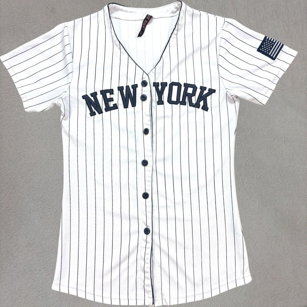 New York Yankees True Rock Women's L Jersey MLB Baseball White Pinstripes USA